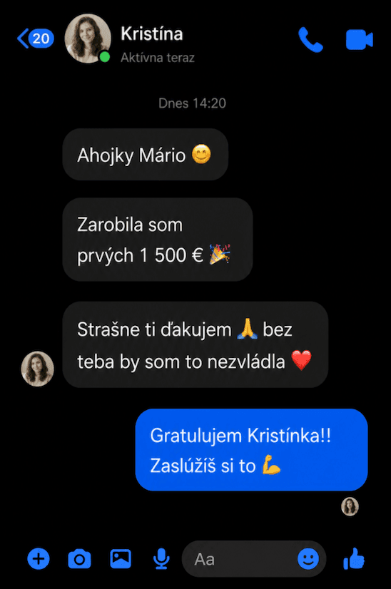 Správa od členky Kristíny — zarobila prvých 1 500 €